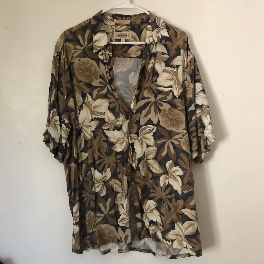 vintage brown aloha/Hawaiian/floral button down shirt